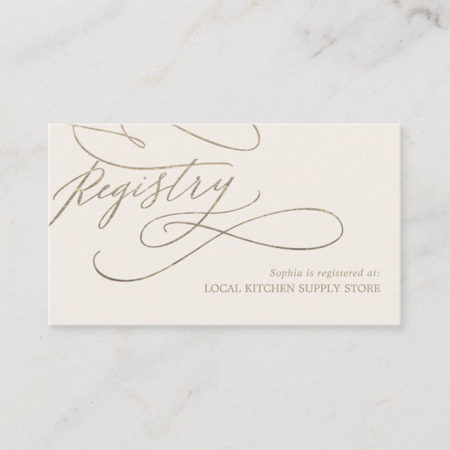 Tarjeta De Recepción Caligrafía romántica de oro | Registro de regalos  (Anverso)