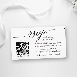 Tarjeta De Recepción Caligrafía RSVP Boda QR Minimalista simple