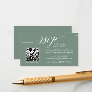 Tarjeta De Recepción Caligrafía RSVP Boda QR Sage Green