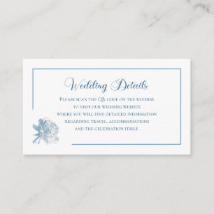 Tarjeta De Recepción Caligrafía Sencilla Azul Polvo QR Info Boda