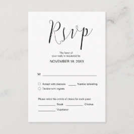 Tarjeta De Recepción Caligrafía simple Boda, negro, RSVP cena