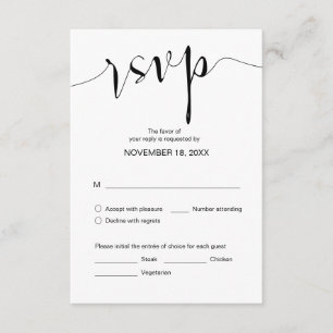 Tarjeta De Recepción Caligrafía simple Boda, negro, RSVP cena