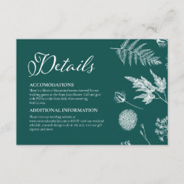 Tarjeta De Recepción Caligrafía y Boda Verde azulado floral oscuro