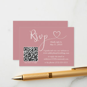 Tarjeta De Recepción Calligrafía Boda del corazón QR RSVP Dusty Rosa