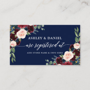 Tarjeta De Recepción Calligrafía Boda floral borgoña Registro azul
