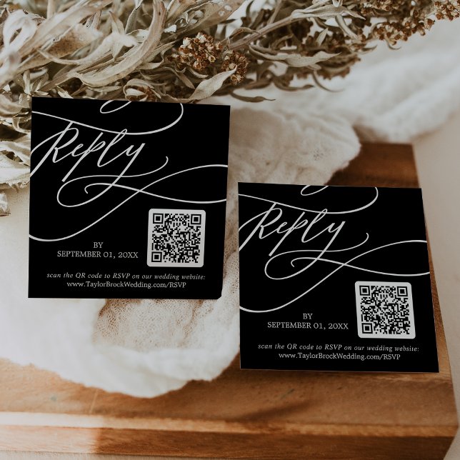 Tarjeta De Recepción Calligrafía romántica | Black QR Code Wedding RSVP (Subido por el creador)
