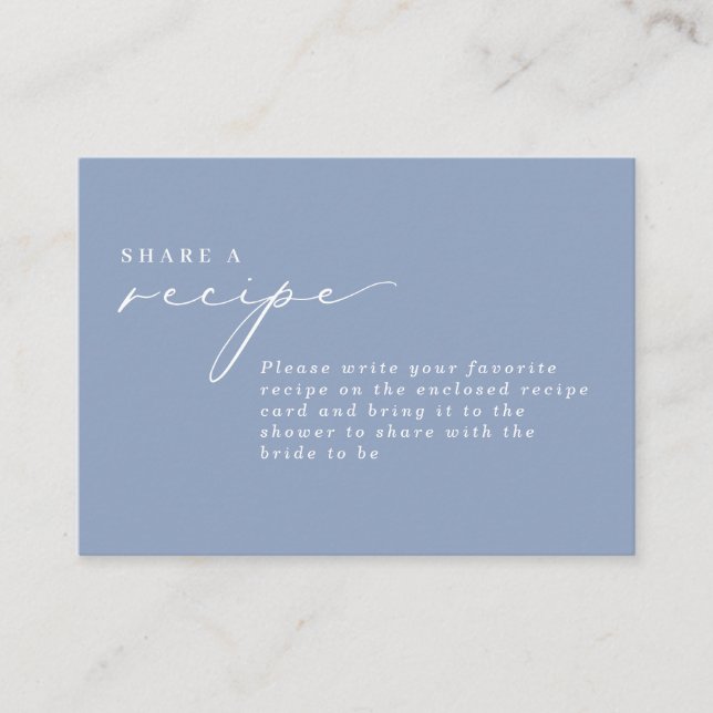 Tarjeta De Recepción Calligrafía simple Receta de ducha de novia azul t (Anverso)