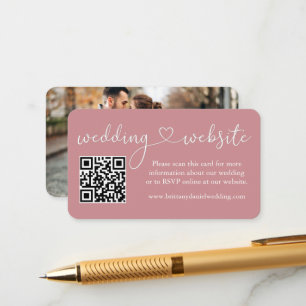 Tarjeta De Recepción Calligraphy Heart Boda Web QR Photo Dusty Rosa