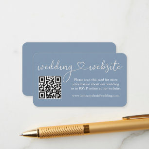 Tarjeta De Recepción Calligraphy Heart Boda Website QR Dusty Blue