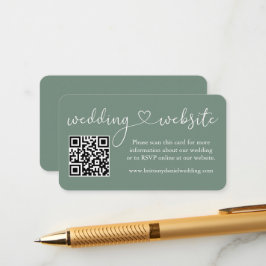 Tarjeta De Recepción Calligraphy Heart Boda Website QR Sage Green