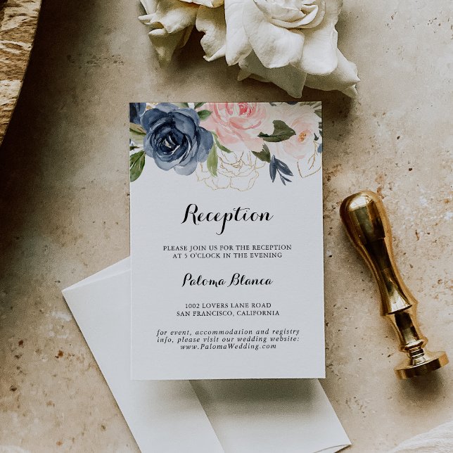 Tarjeta De Recepción Calligraphy Winter Floral Wedding Reception (Subido por el creador)