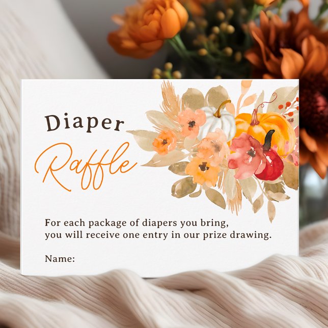 Tarjeta De Recepción Calurosa calabaza Boho caída bebé ducha diapé rifa (Warm Boho pumpkin fall baby shower diaper raffle Enclosure Card)