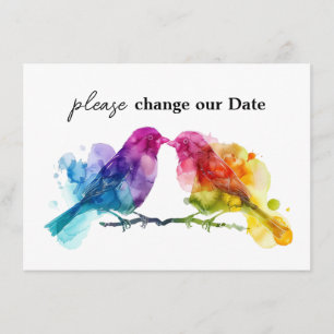 Tarjeta De Recepción Cambiar nuestra fecha LGBTQ+ Aves con arco iris