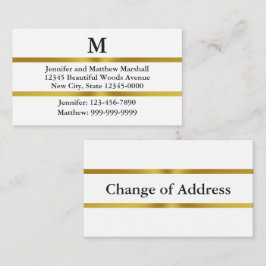 Tarjeta De Recepción Cambio de dirección Monograma blanco Oro y negro