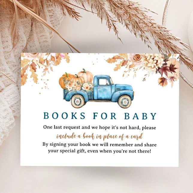 Tarjeta De Recepción Camión de calabaza azul Baby Shower Cae en libros  (Subido por el creador)