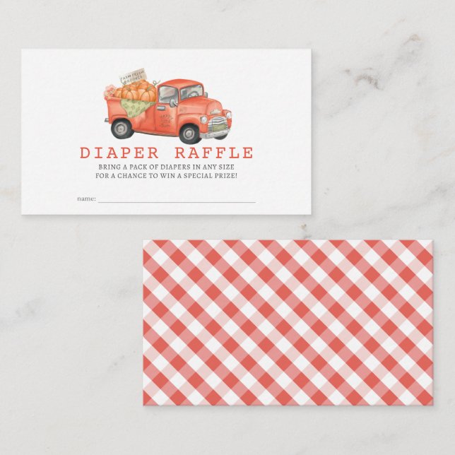 Tarjeta De Recepción Camión de calabaza roja Gingham Diaper Raffle Tick (Anverso / Reverso)