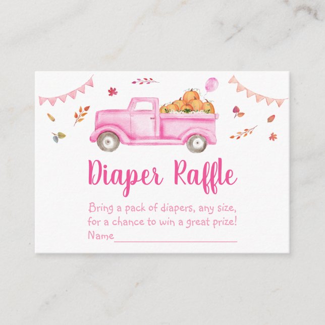 Tarjeta De Recepción Camión de calabaza rosa Baby Shower Diaper Raffle (Anverso)