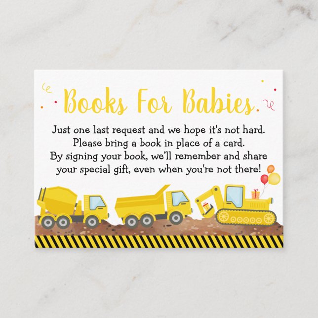 Tarjeta De Recepción Camión De Construcción Books Twin Boy Para Bebés (Anverso)