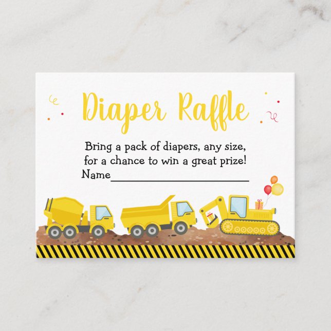 Tarjeta De Recepción Camiones de construcción Niño Baby Shower Diaper R (Anverso)