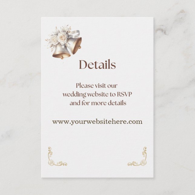 Tarjeta De Recepción Campanas Blancas y Doradas Enclosure de Boda (Anverso)