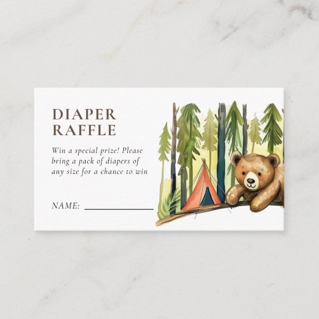 Tarjeta De Recepción Camping Forest Baby Shower Diaper Raffle (Anverso)