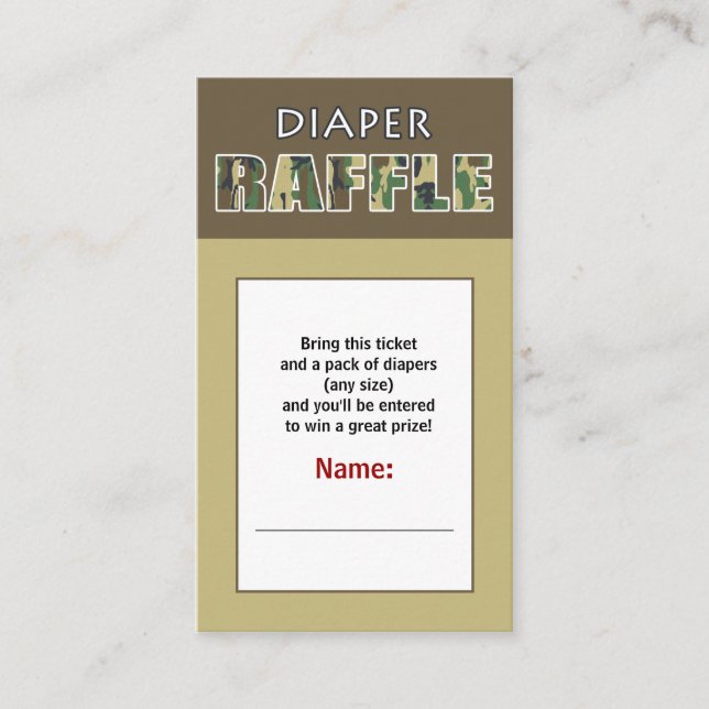 Tarjeta De Recepción Camuflaje / Camo Tema Diaper Ticket (Anverso)