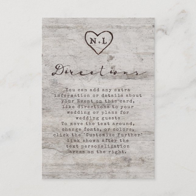 Tarjeta De Recepción Canciones de Boda de Birch Rústica de novias talla (Anverso)