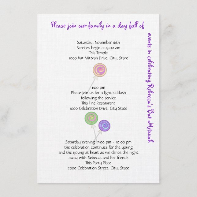 Tarjeta De Recepción Candy Treasures Eventos e Información (Anverso)