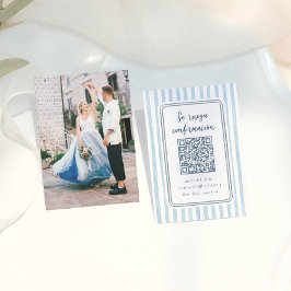 Tarjeta De Recepción Caprichosas Rayas Azules Retro RSVP Boda Española