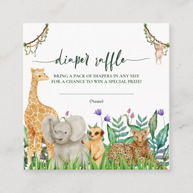 Tarjeta De Recepción caprichoso Safari Animal Baby Shower Diaper Raffle (Anverso)