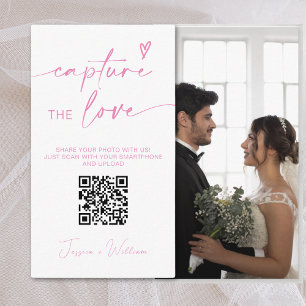 Tarjeta De Recepción Captura el amor código QR de boda moderna en rosa