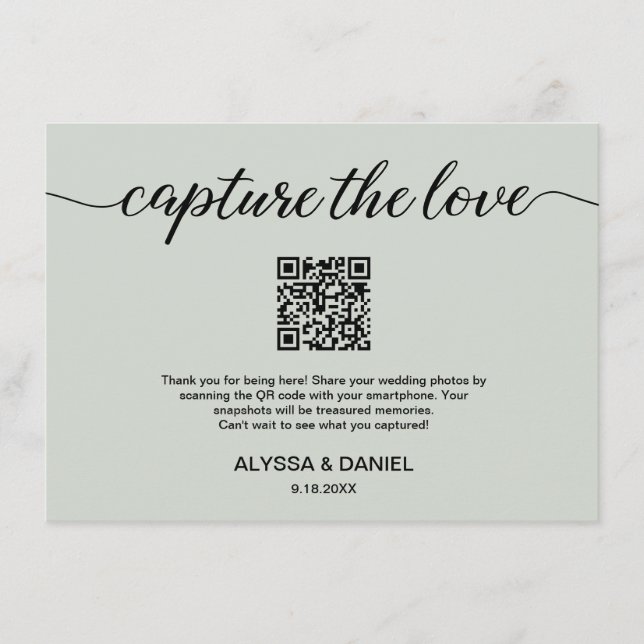 Tarjeta De Recepción Captura verde: boda de código QR de amor (Anverso)