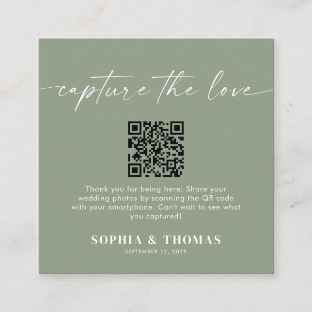 Tarjeta De Recepción Capturar El Amor QR Código Boda Foto Compartida (Anverso)