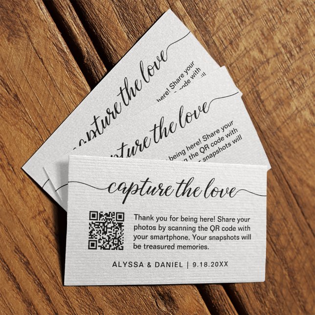 Tarjeta De Recepción Capturar el boda de código QR de amor compartiendo (Modern, minimalist capture the love wedding photo share QR code enclosure, business card size.)