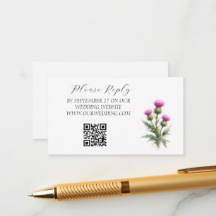 Tarjeta De Recepción Cardo bordado Boda floral de acuarela púrpura esco