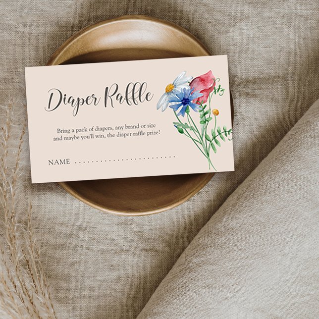 Tarjeta De Recepción Cargo de flores silvestres Baby Shower Diaper Raff (Diaper Raffle ticket for baby shower or gender reveal from my Wildflower Charm collection)