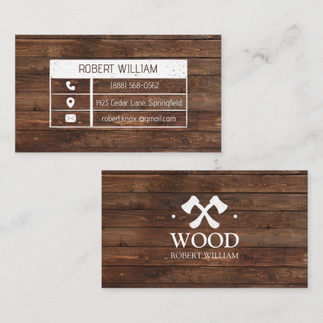 Tarjeta De Recepción Carpintero Profesional | Carpintero de Madera Oscu (Anverso / Reverso)