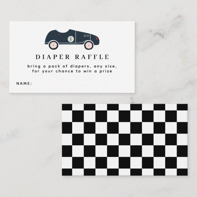 Tarjeta De Recepción Carro de carreras Baby Shower Diaper Raffle Ticket (Anverso / Reverso)