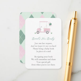 Tarjeta De Recepción Carro de golf verde rosa Baby Shower Trae un libro