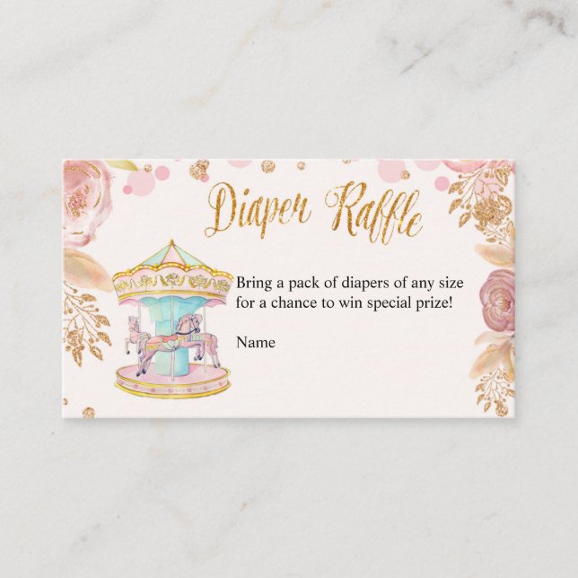 Tarjeta De Recepción Carrusel Purpurina rosa Diaper Raffle Card (Anverso)