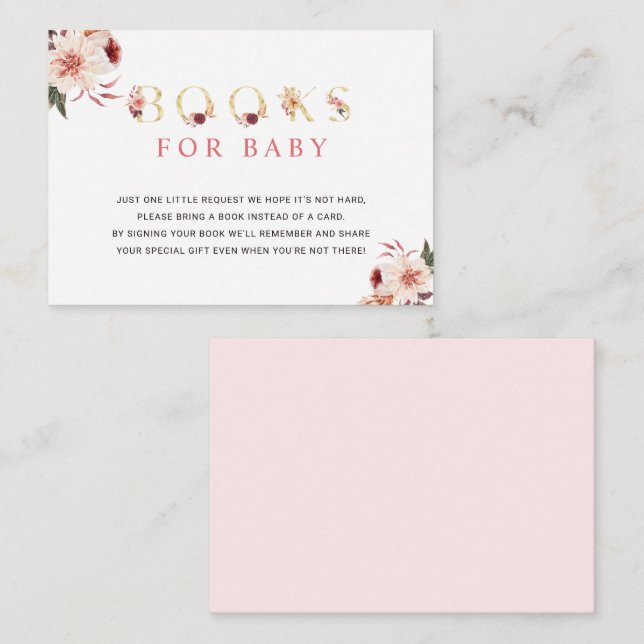 Tarjeta De Recepción Carta dorada floral libros elegantes para bebé (Anverso / Reverso)