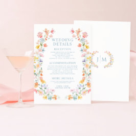 Tarjeta De Recepción Cartas de detalles del Boda Pastel Colorful Wildfl