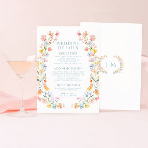 Tarjeta De Recepción Cartas de detalles del Boda Pastel Colorful Wildfl