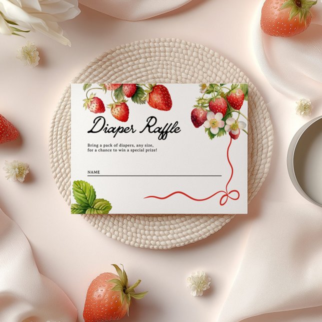 Tarjeta De Recepción Cartas de Diaper Raffle | Strawberry Baby Shower (diaper raffle cards for baby shower, berry sweet baby shower theme with strawberries)