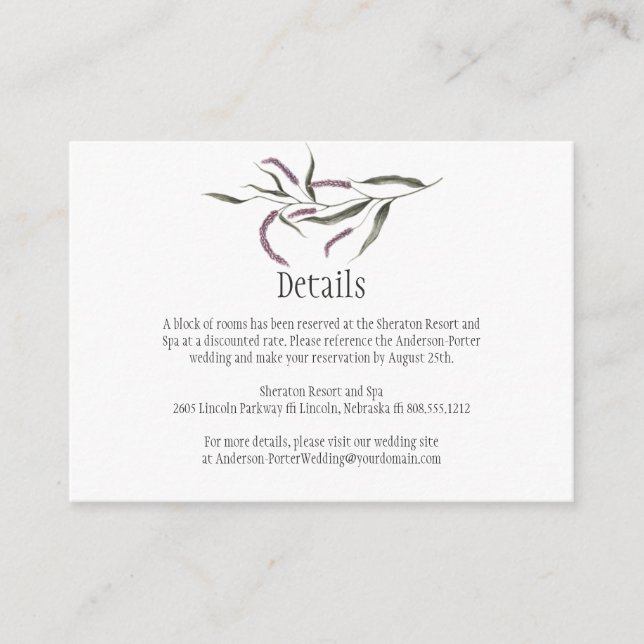 Tarjeta De Recepción Cartas de gabinete de detalles de floral verde ros (Anverso)