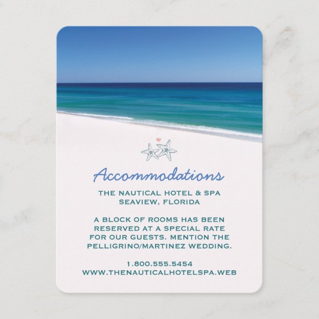 Tarjeta De Recepción Cartas de inserción de bodas de playa (Anverso)