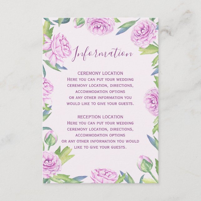 Tarjeta De Recepción Cartas informativas de la boda de primavera morada (Anverso)