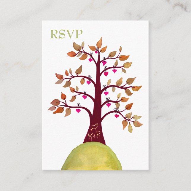 Tarjeta De Recepción Cartas RSVP de Bodas de Boda de Otoño de Árbol del (Anverso)