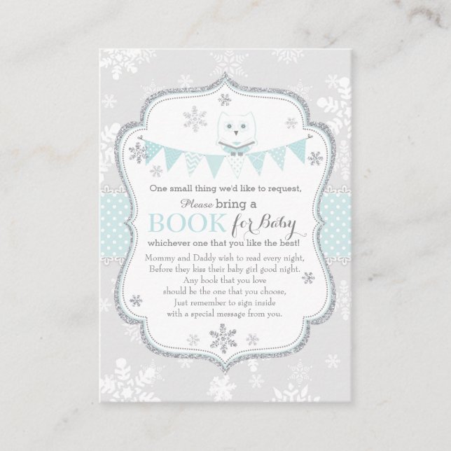 Tarjeta De Recepción Cartel de lechuza de Snowflakes con carta de libro (Anverso)