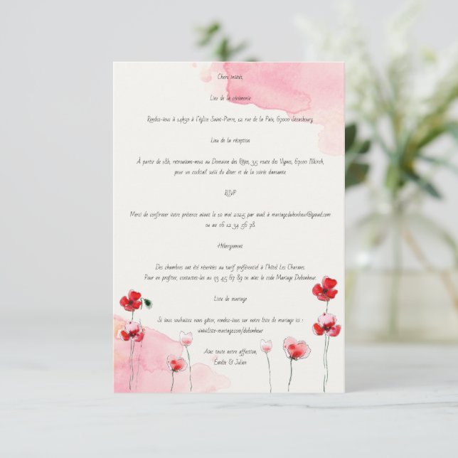 Tarjeta De Recepción Cartes d'accompagnement "Coquelicots" (Anverso de pie)